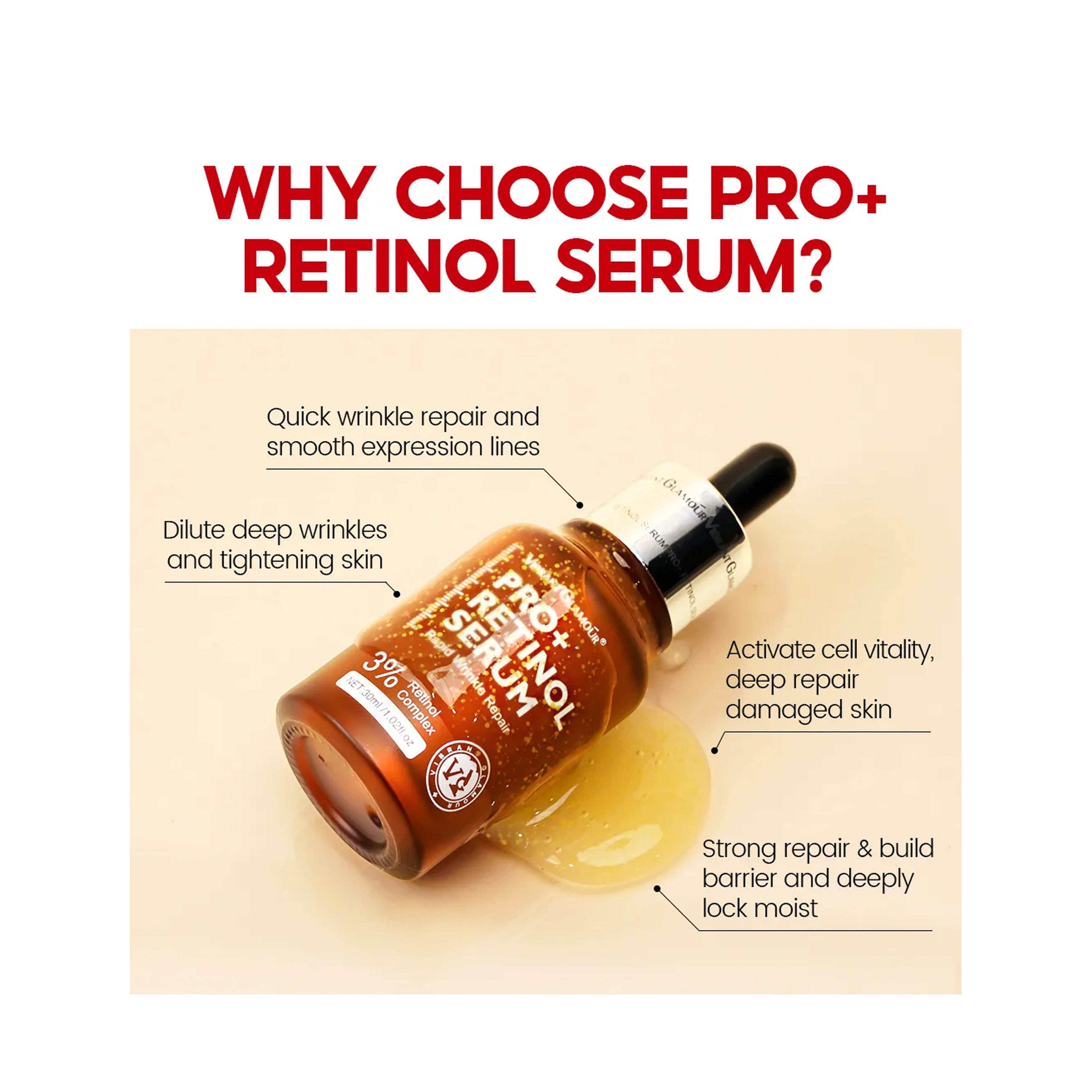 Vibrant Glamour Professional Retinol Face Serum Moisturizing, Anti-Aging, and Deep Skin Care 30 ml