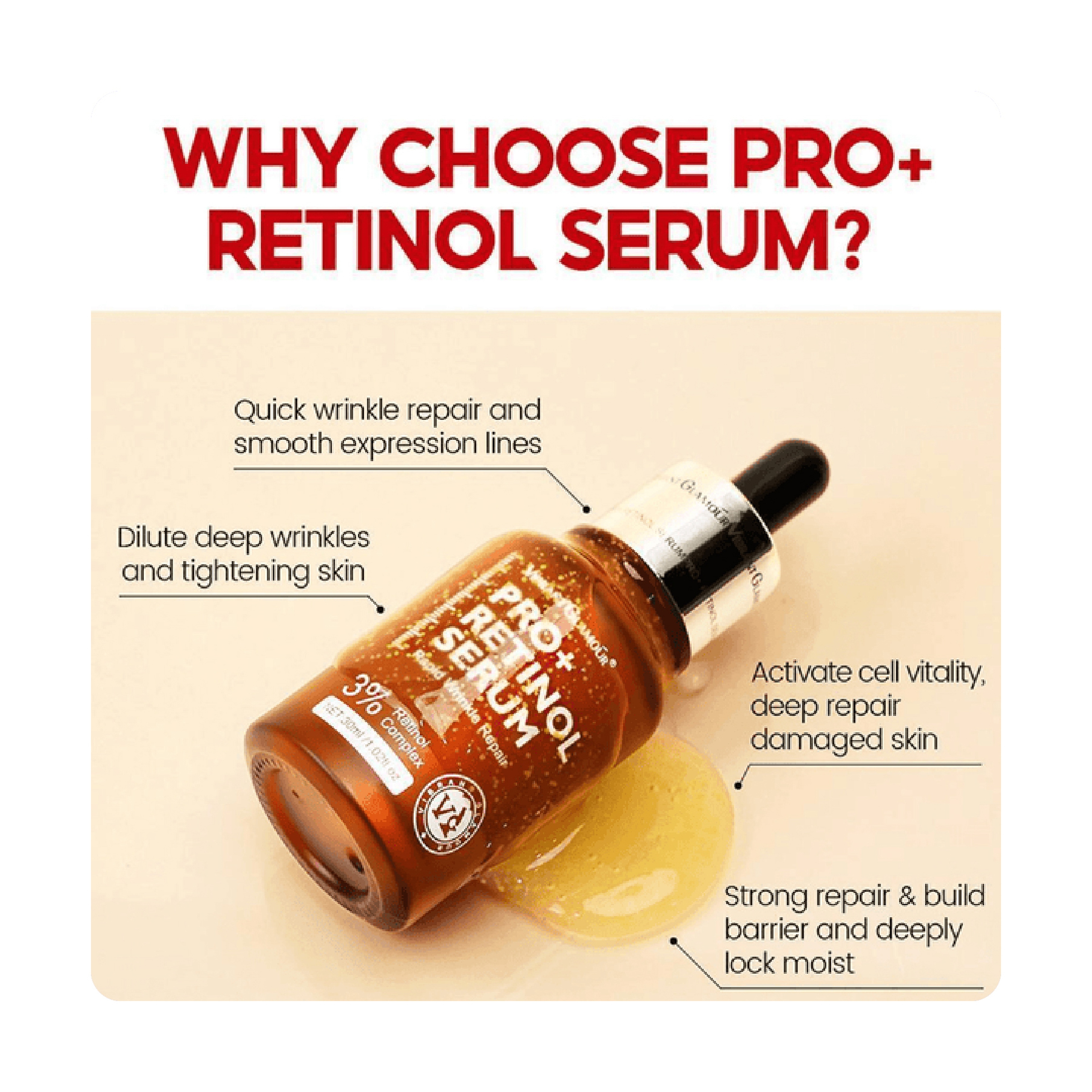 Vibrant Glamour Professional Retinol Face Serum Moisturizing, Anti-Aging, and Deep Skin Care 30 ml