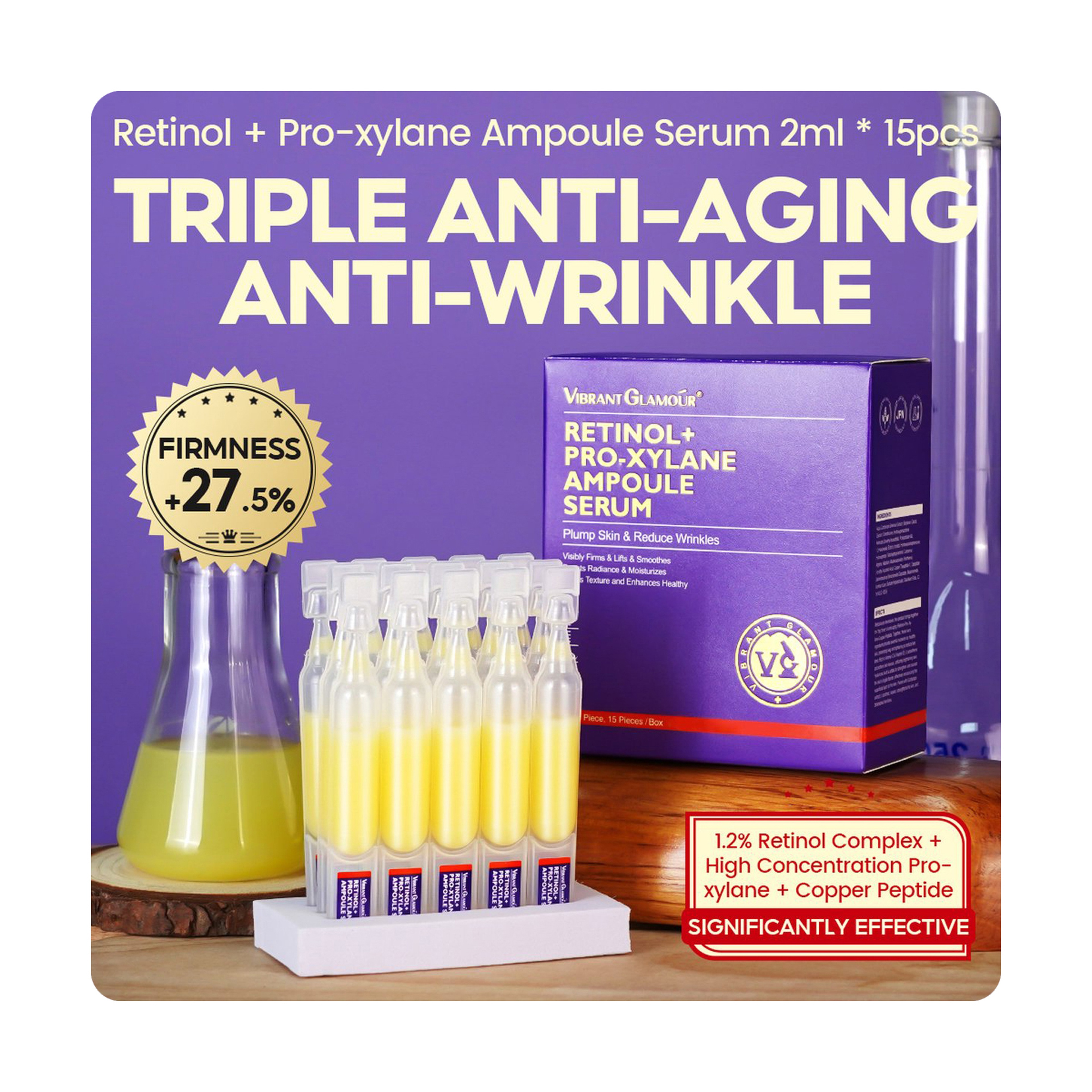 Vibrant Glamour Retinol + Pro-Xylane Ampoule Serum for Skin Renewal and Firming 15 pcs