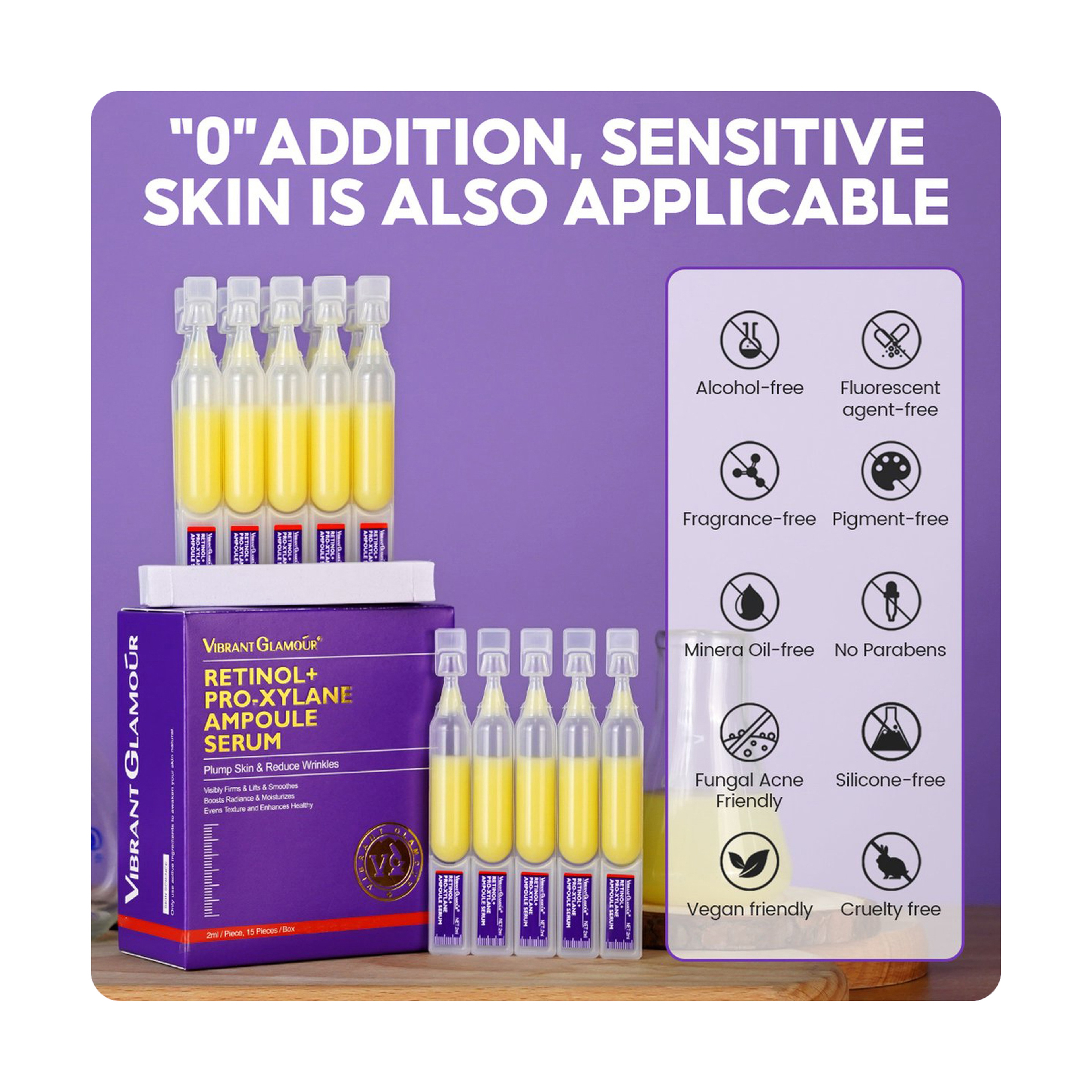 Vibrant Glamour Retinol + Pro-Xylane Ampoule Serum for Skin Renewal and Firming 15 pcs
