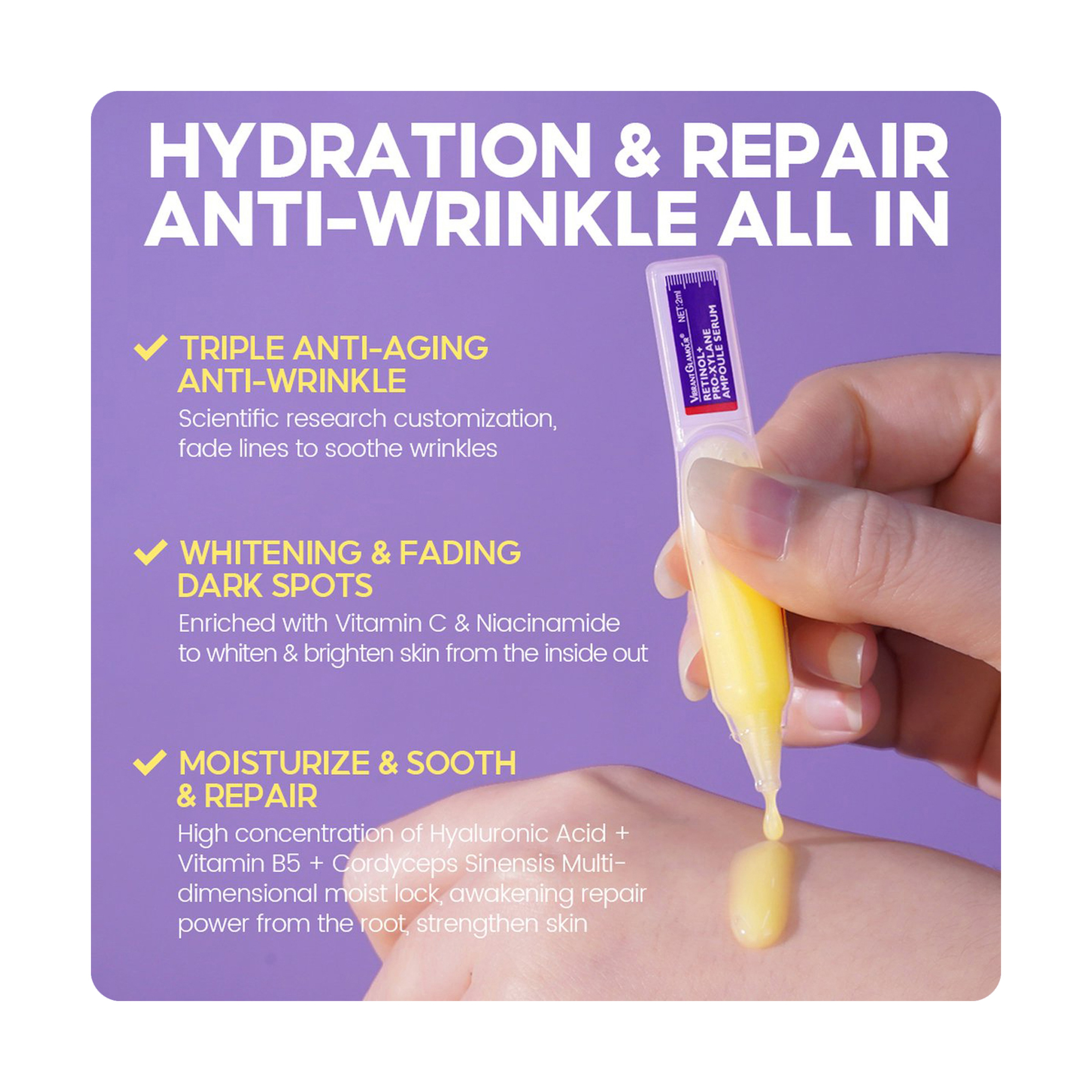 Vibrant Glamour Retinol + Pro-Xylane Ampoule Serum for Skin Renewal and Firming 15 pcs