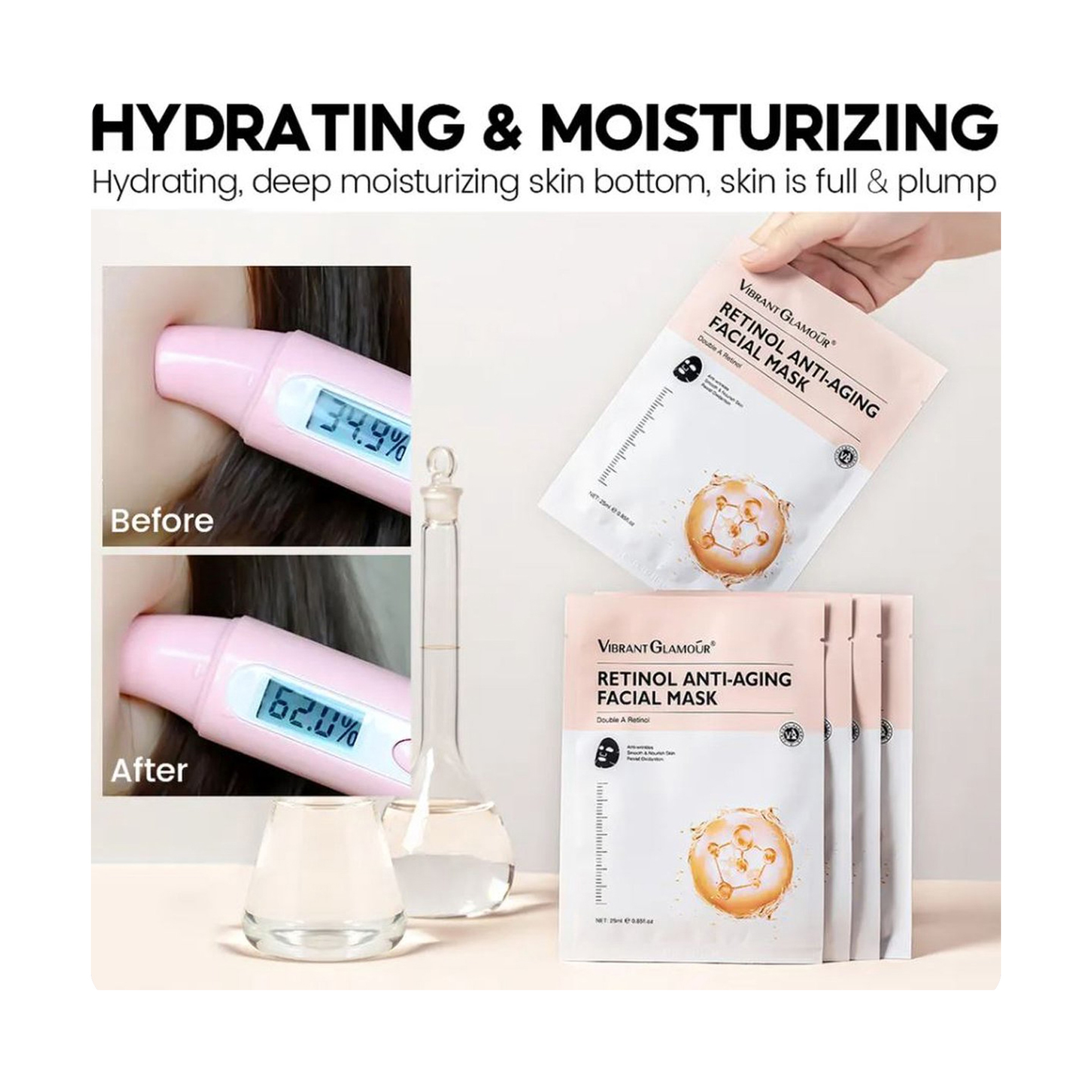 Vibrant Glamour Retinol Mask Set for Restoring Skin Radiance 5 Pieces (1 Piece / 25 ml)