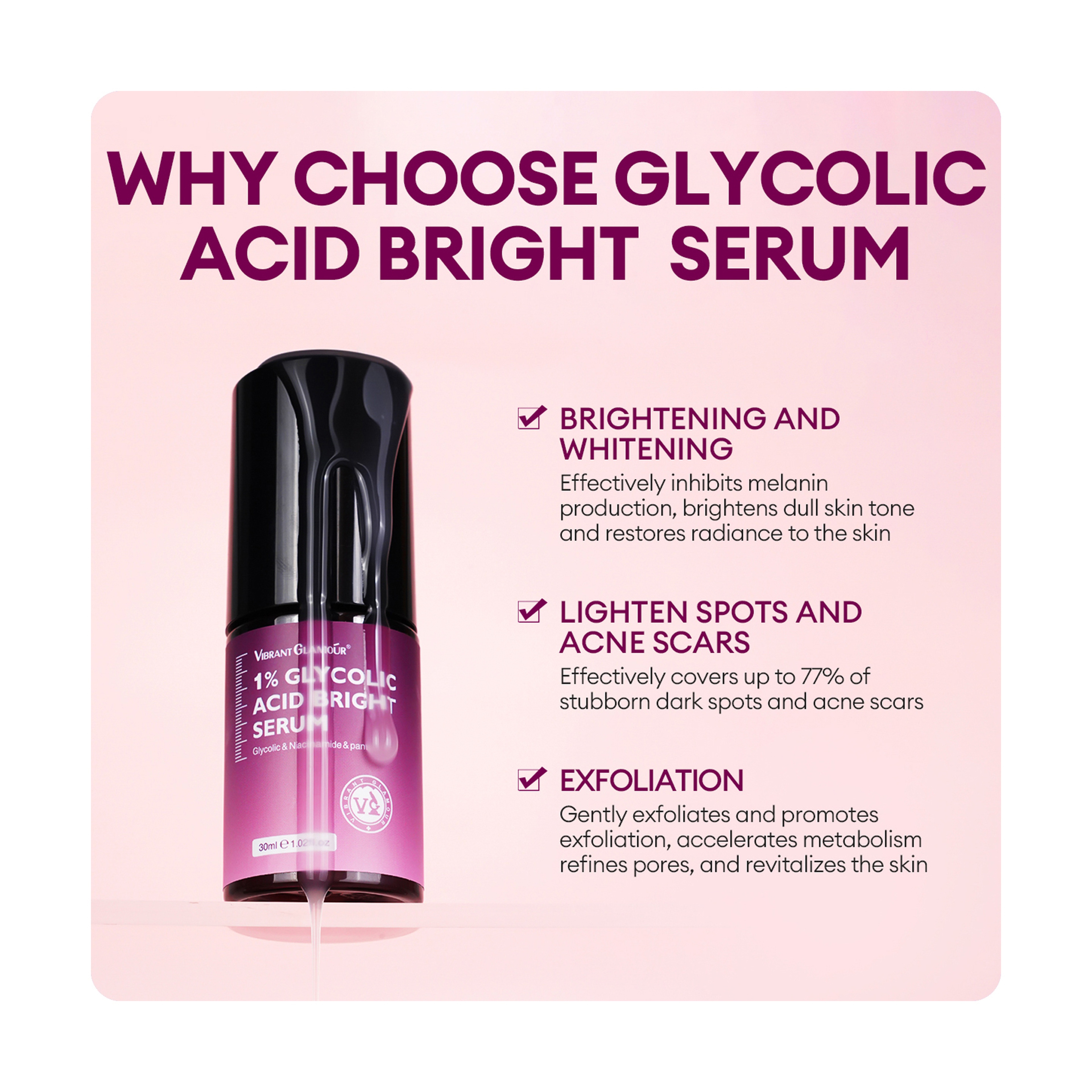 Vibrant Glamour Dark Spot Brightening Serum with 1% Glycolic Acid 30 ml