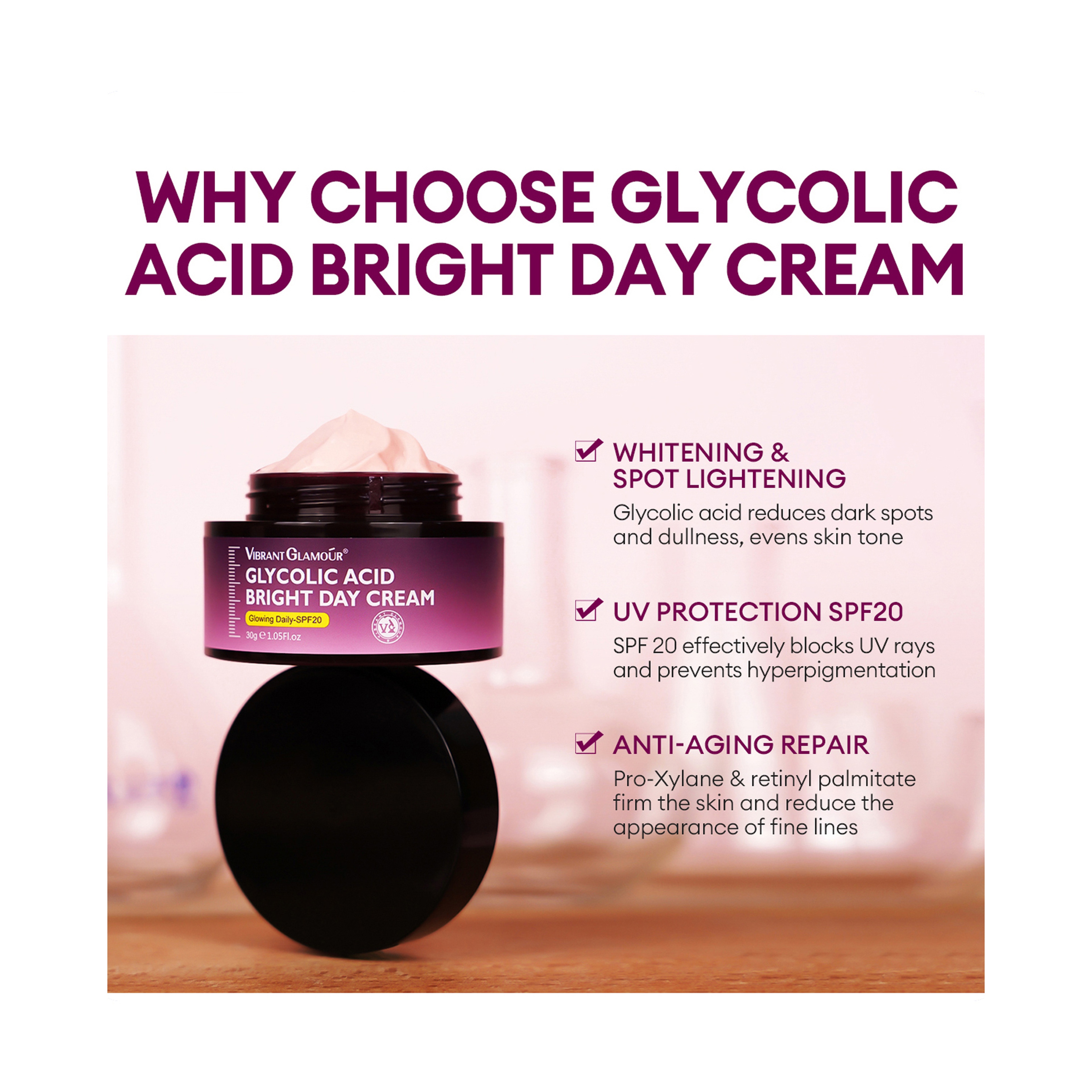 Vibrant Glamour Glycolic Acid Day Cream with SPF 20 Sun Protection 30 g