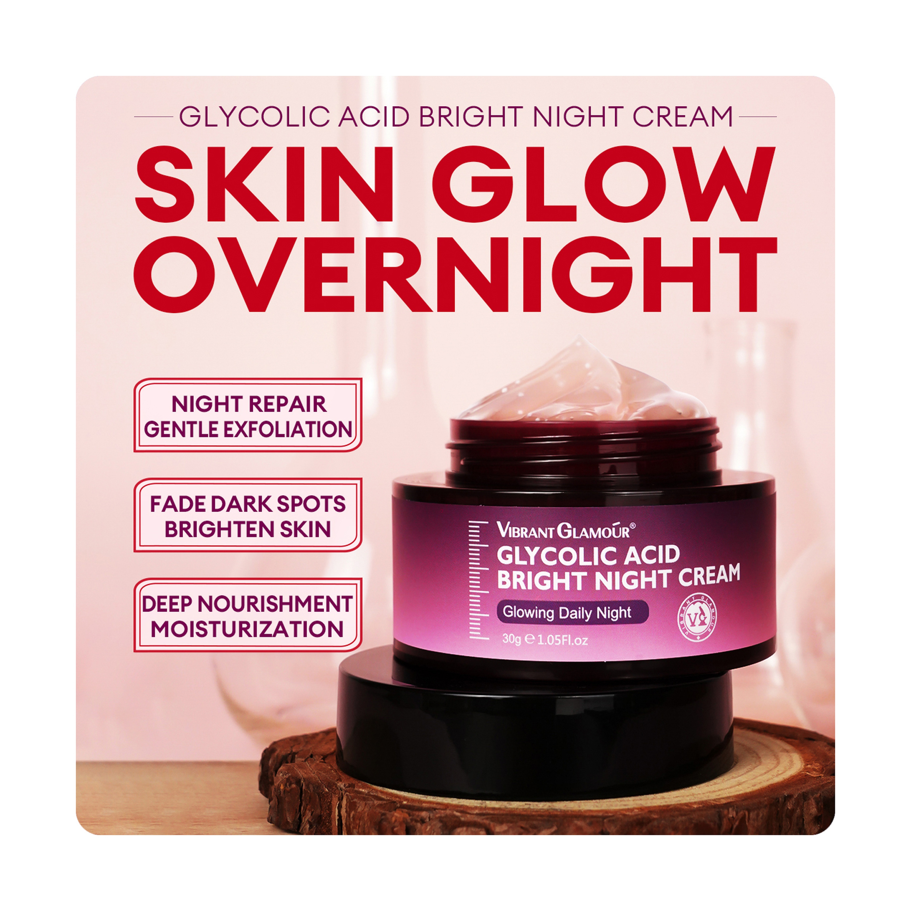 Vibrant Glamour Gentle Exfoliating Night Cream with Glycolic Acid for Skin Renewal 30 g