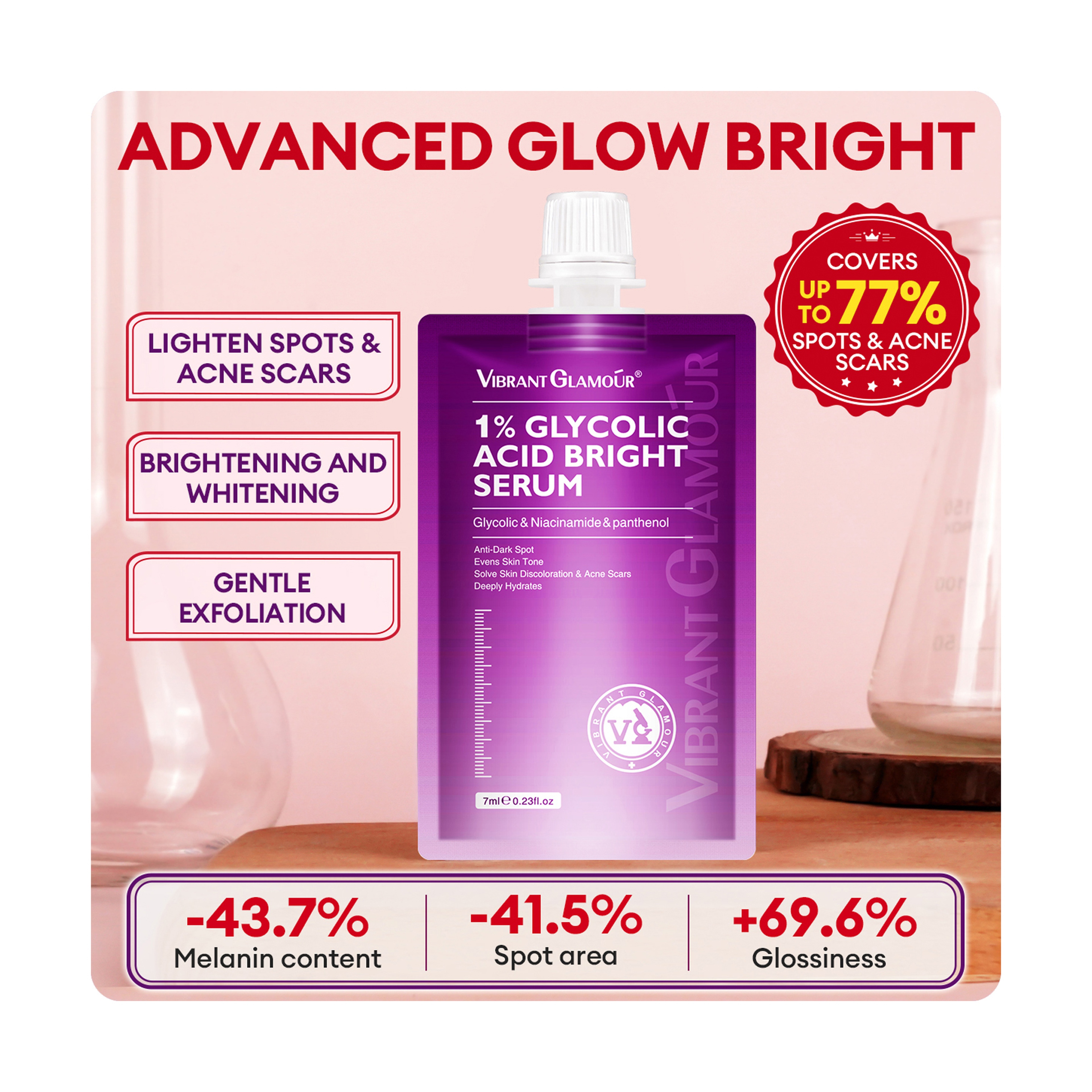 Vibrant Glamour 1% Glycolic Acid Serum for Dark Spot Brightening 7 ml