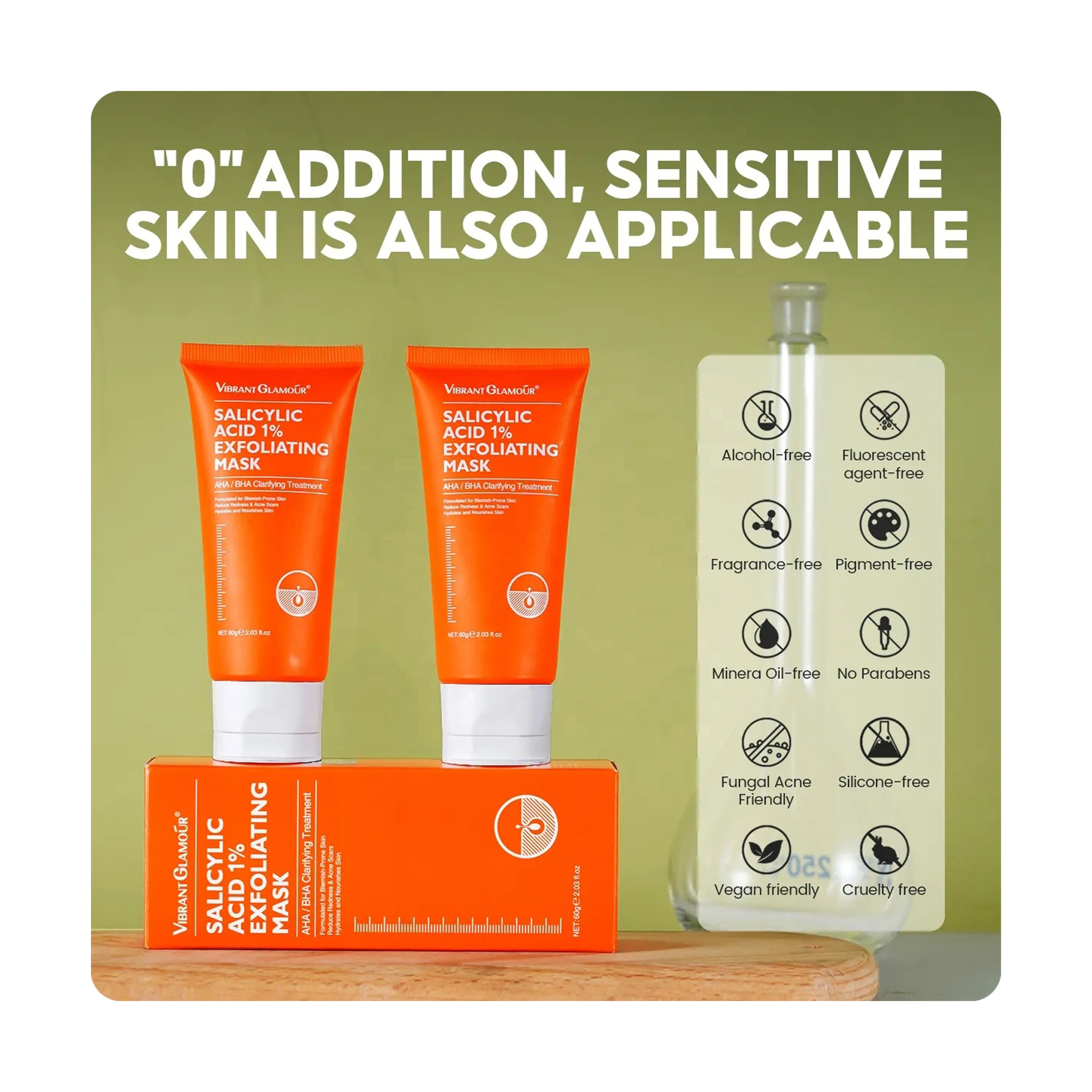 Vibrant Glamour 1% Salicylic Acid (AHA + BHA) Exfoliating Mask for Acne Treatment 60 g