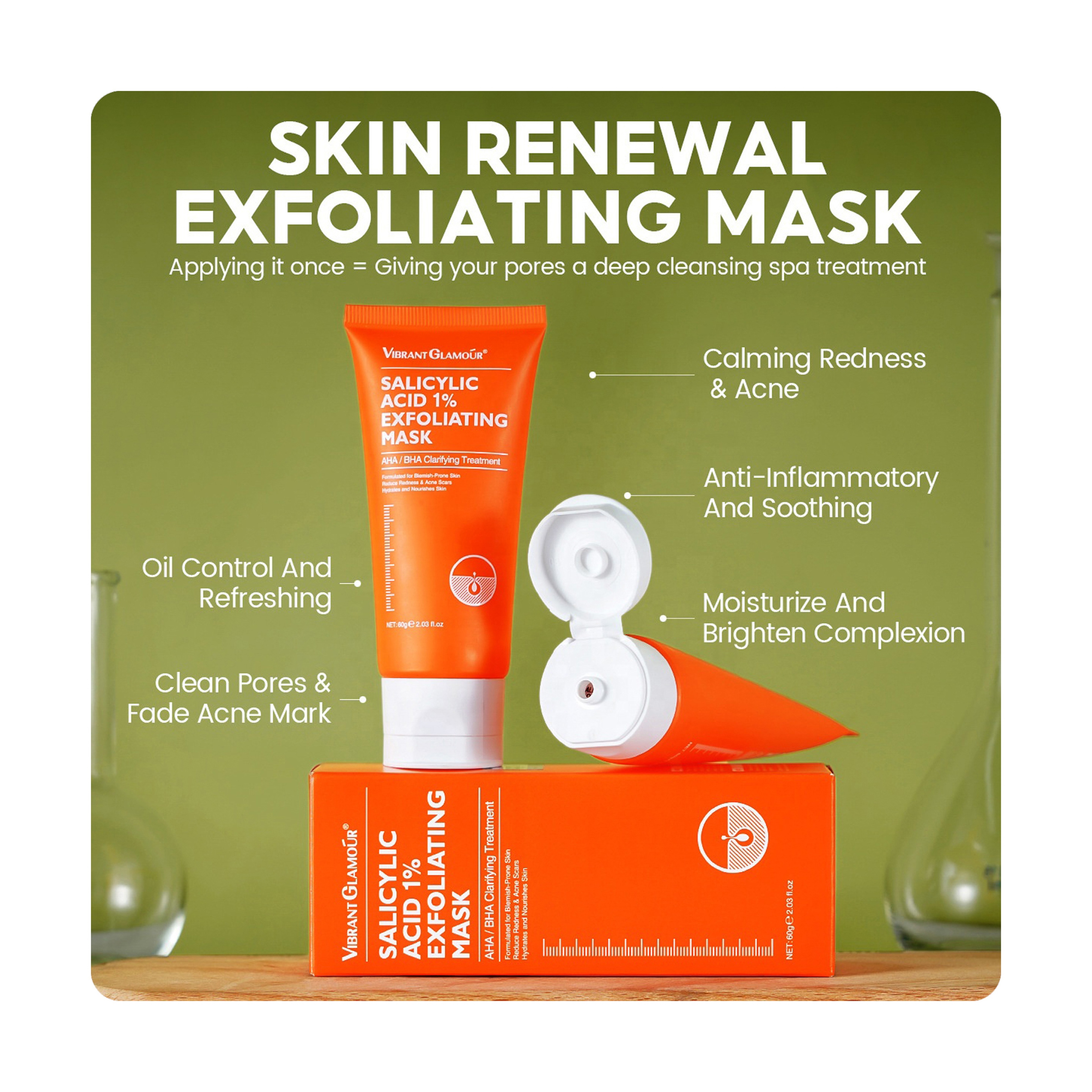 Vibrant Glamour 1% Salicylic Acid (AHA + BHA) Exfoliating Mask for Acne Treatment 60 g