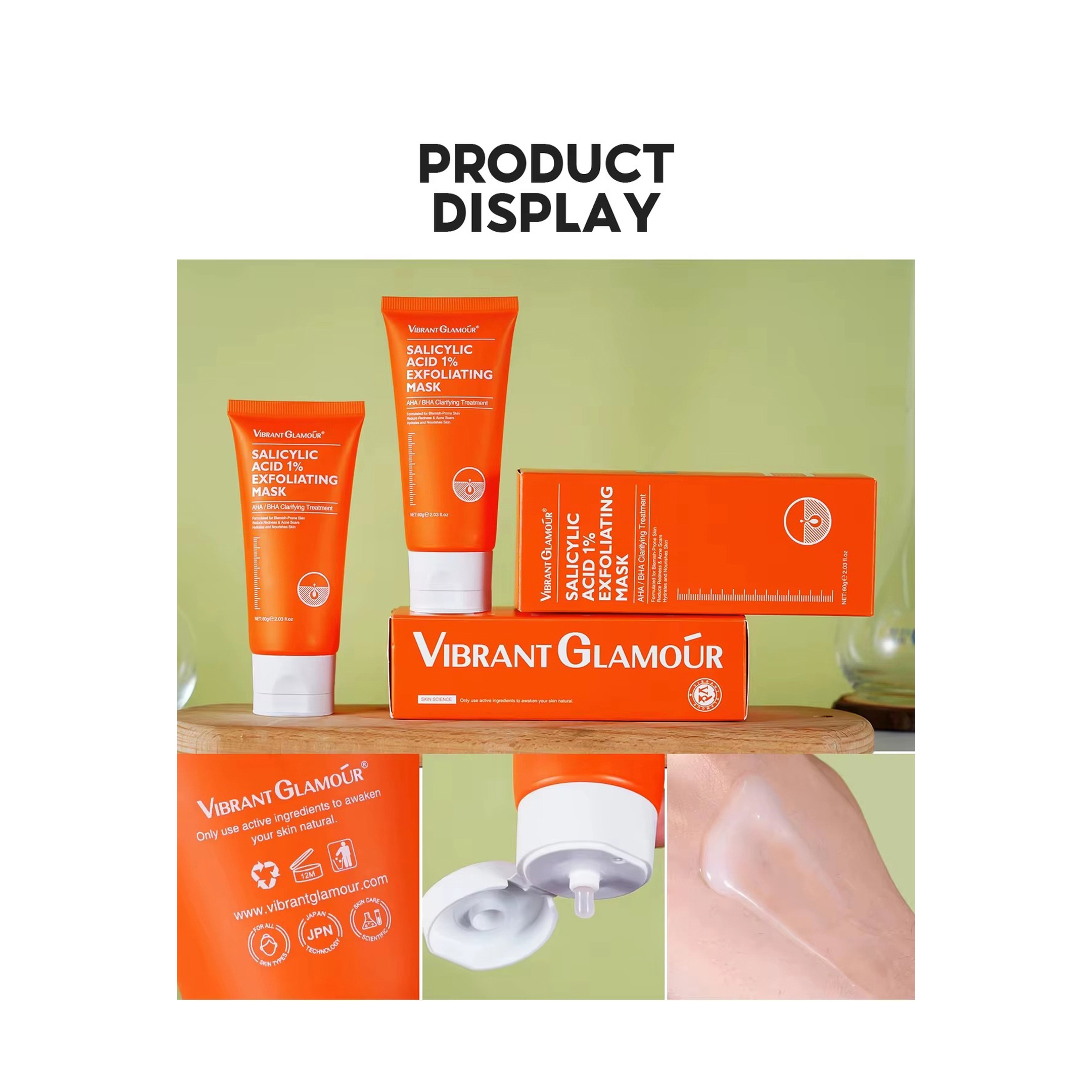 Vibrant Glamour 1% Salicylic Acid (AHA + BHA) Exfoliating Mask for Acne Treatment 60 g