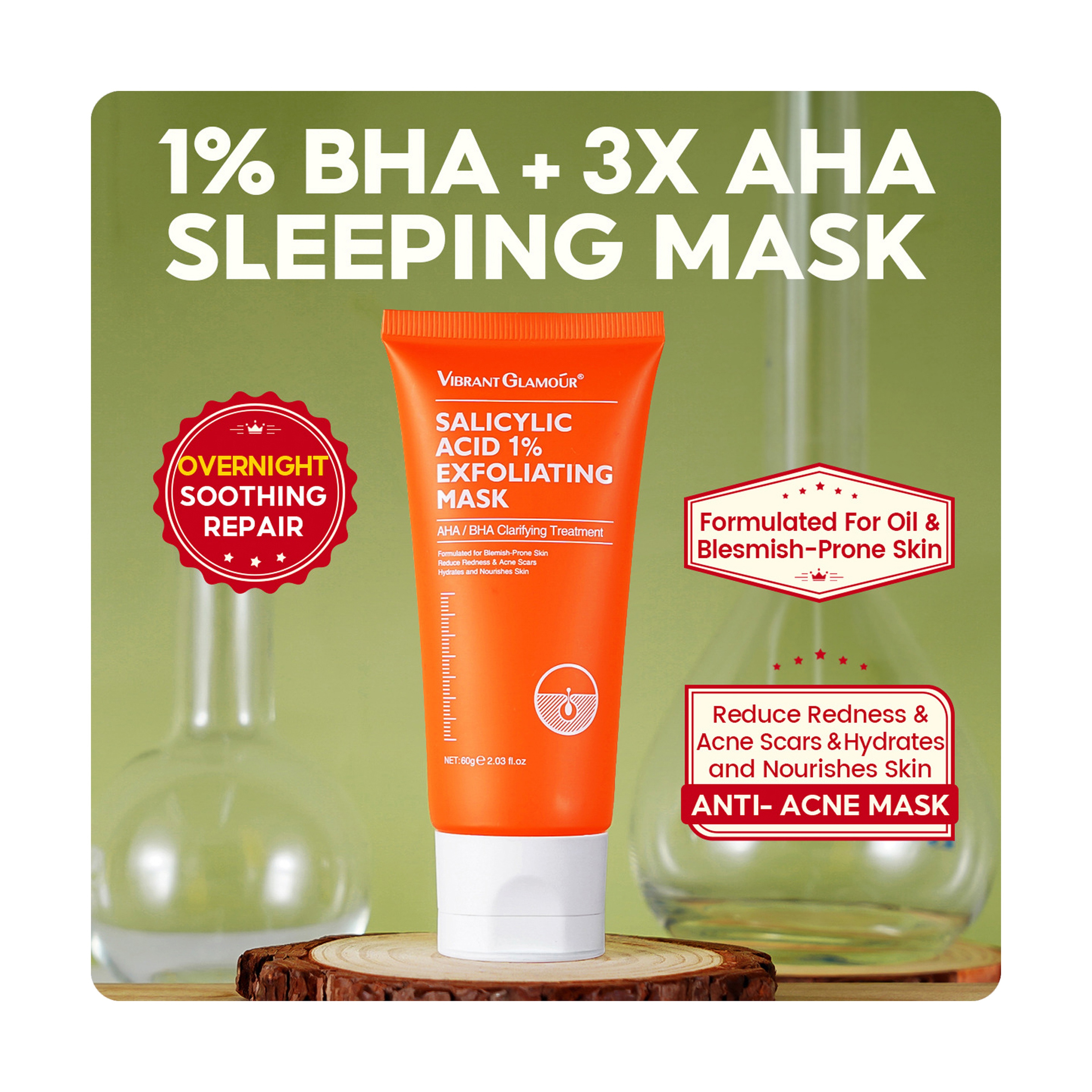 Vibrant Glamour 1% Salicylic Acid (AHA + BHA) Exfoliating Mask for Acne Treatment 60 g