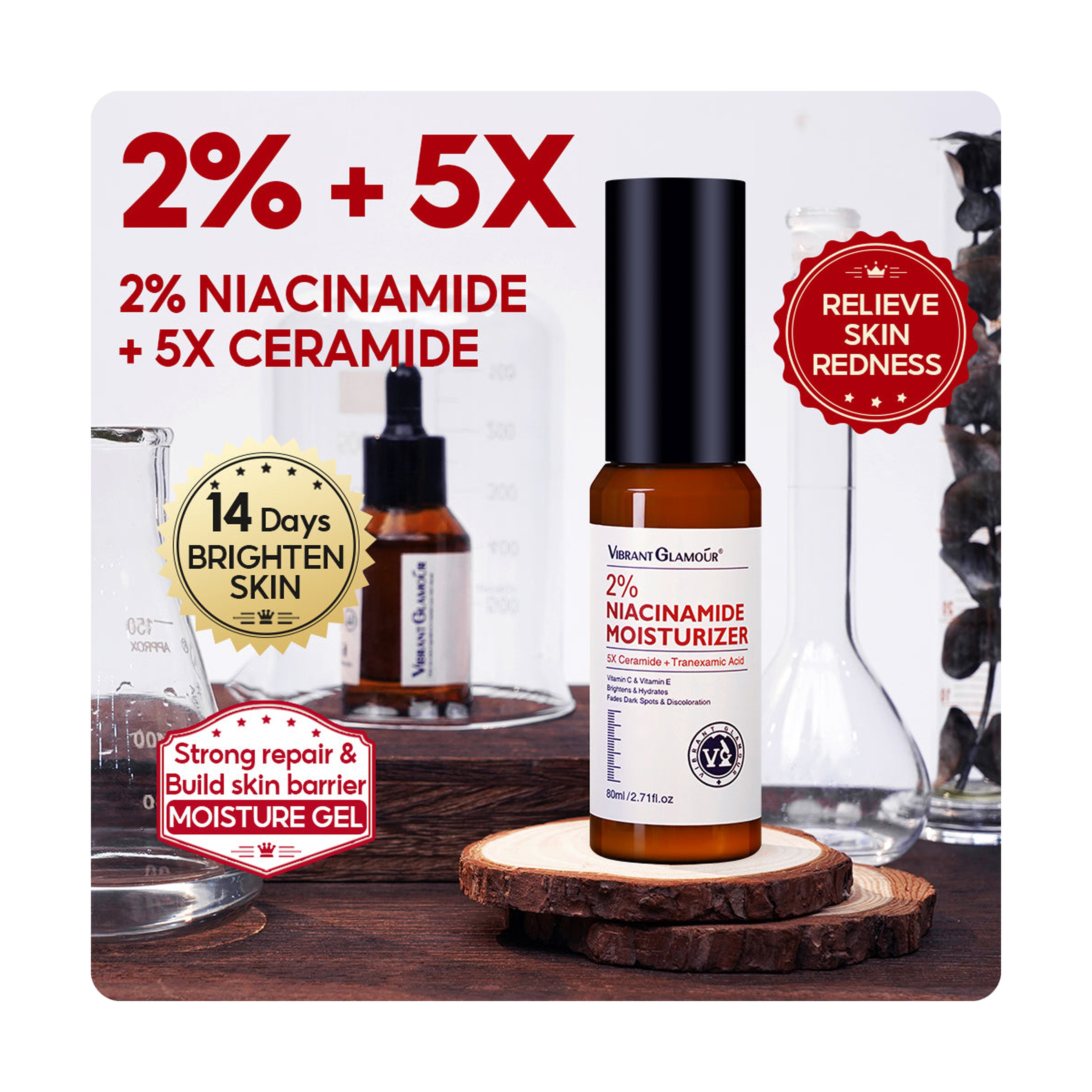 Vibrant Glamour 2% Niacinamide Moisturizing Serum with 5x Ceramide and Tranexamic Acid 80 ml
