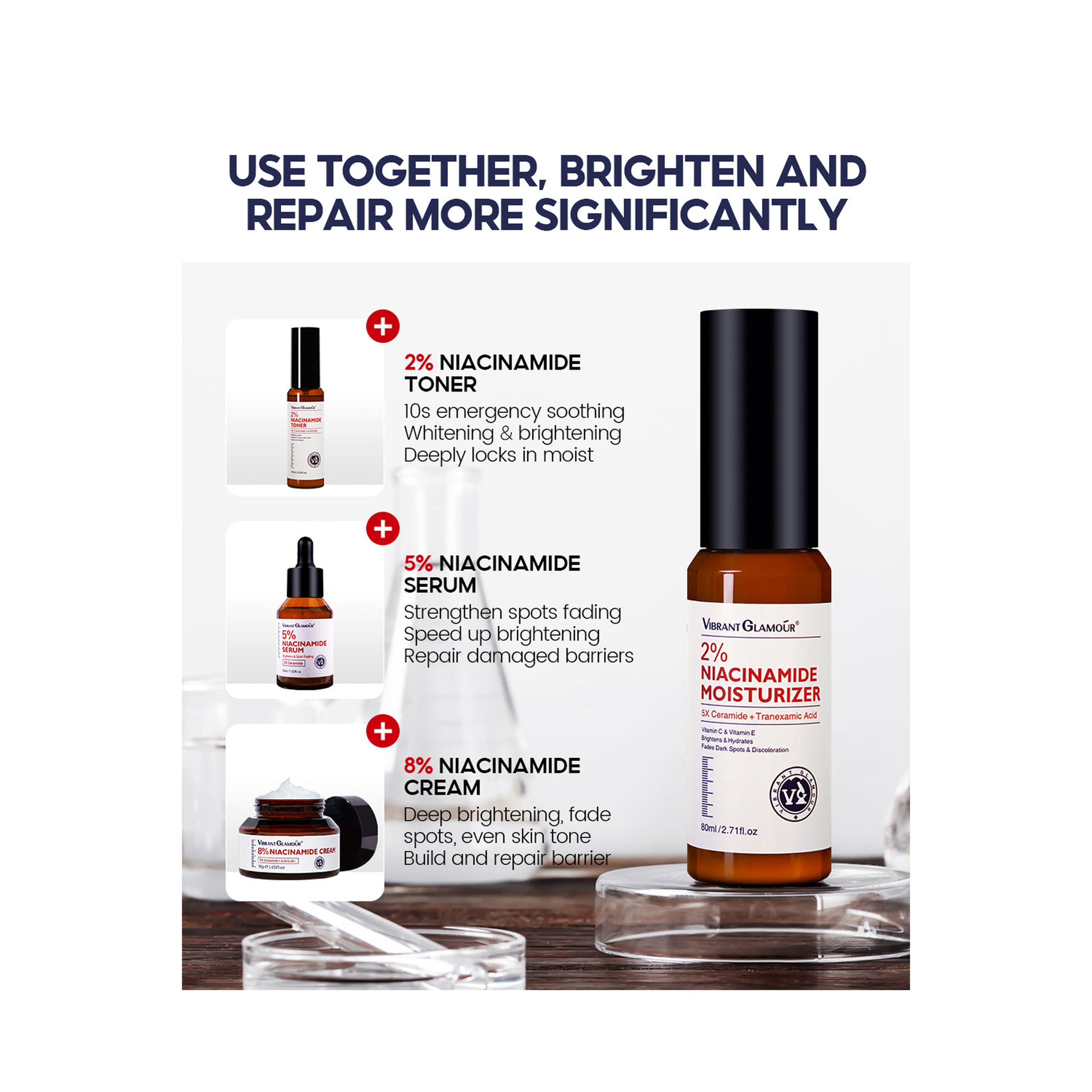 Vibrant Glamour 2% Niacinamide Moisturizing Serum with 5x Ceramide and Tranexamic Acid 80 ml