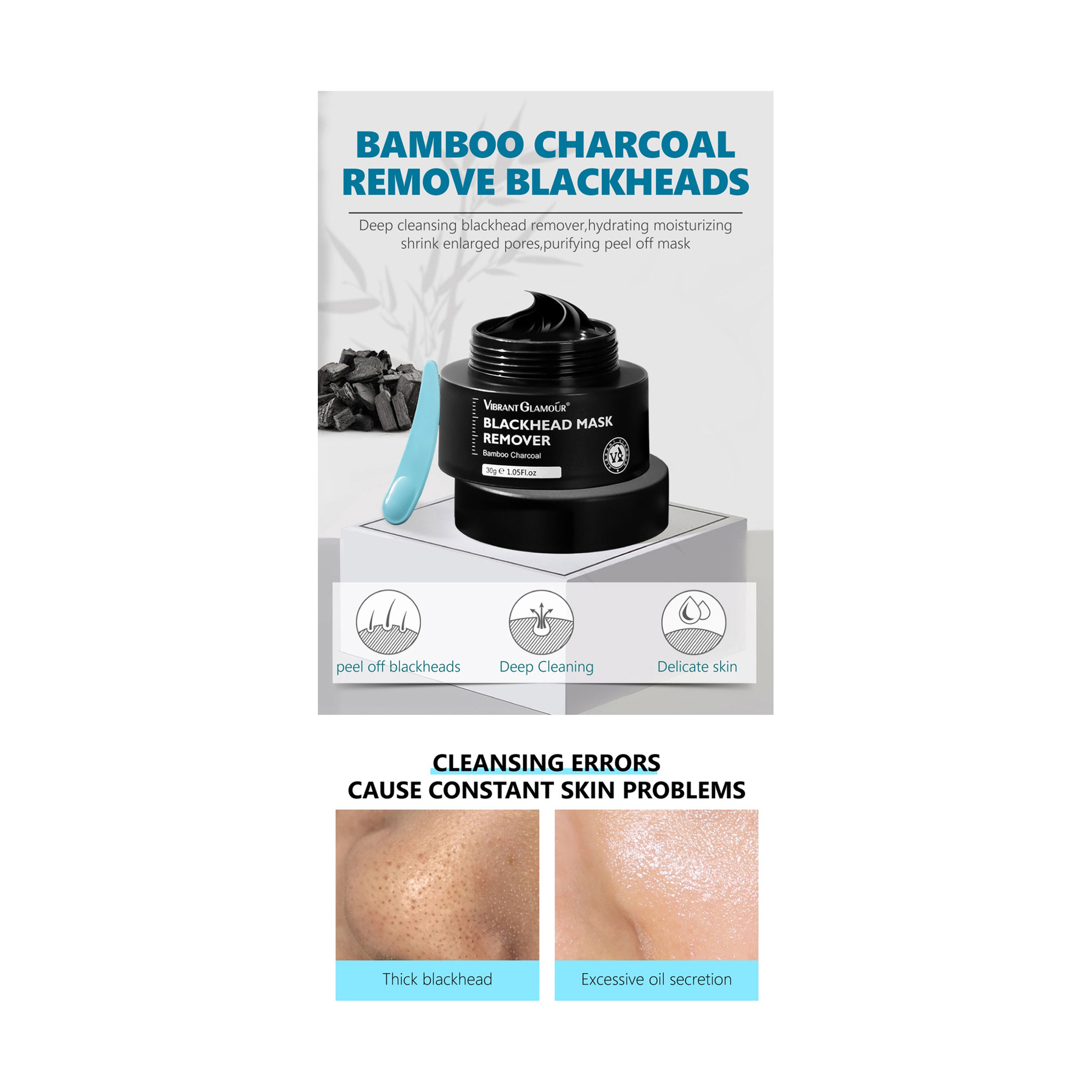 Vibrant Glamour Charcoal Mask for Blackhead Removal 30 g