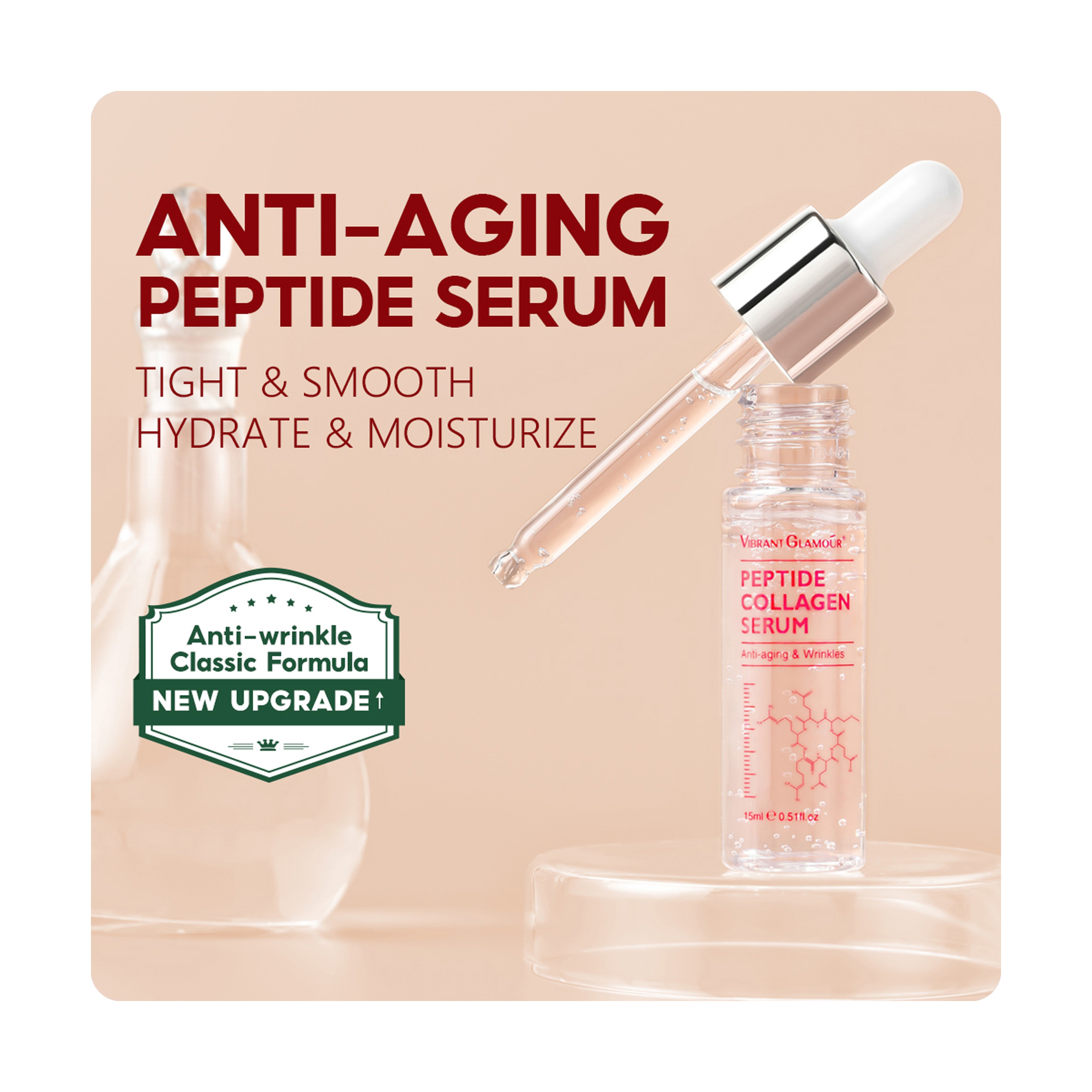 Vibrant Glamour Anti-Aging Face Serum with Collagen Peptides and Vitamins C & E 15 ml