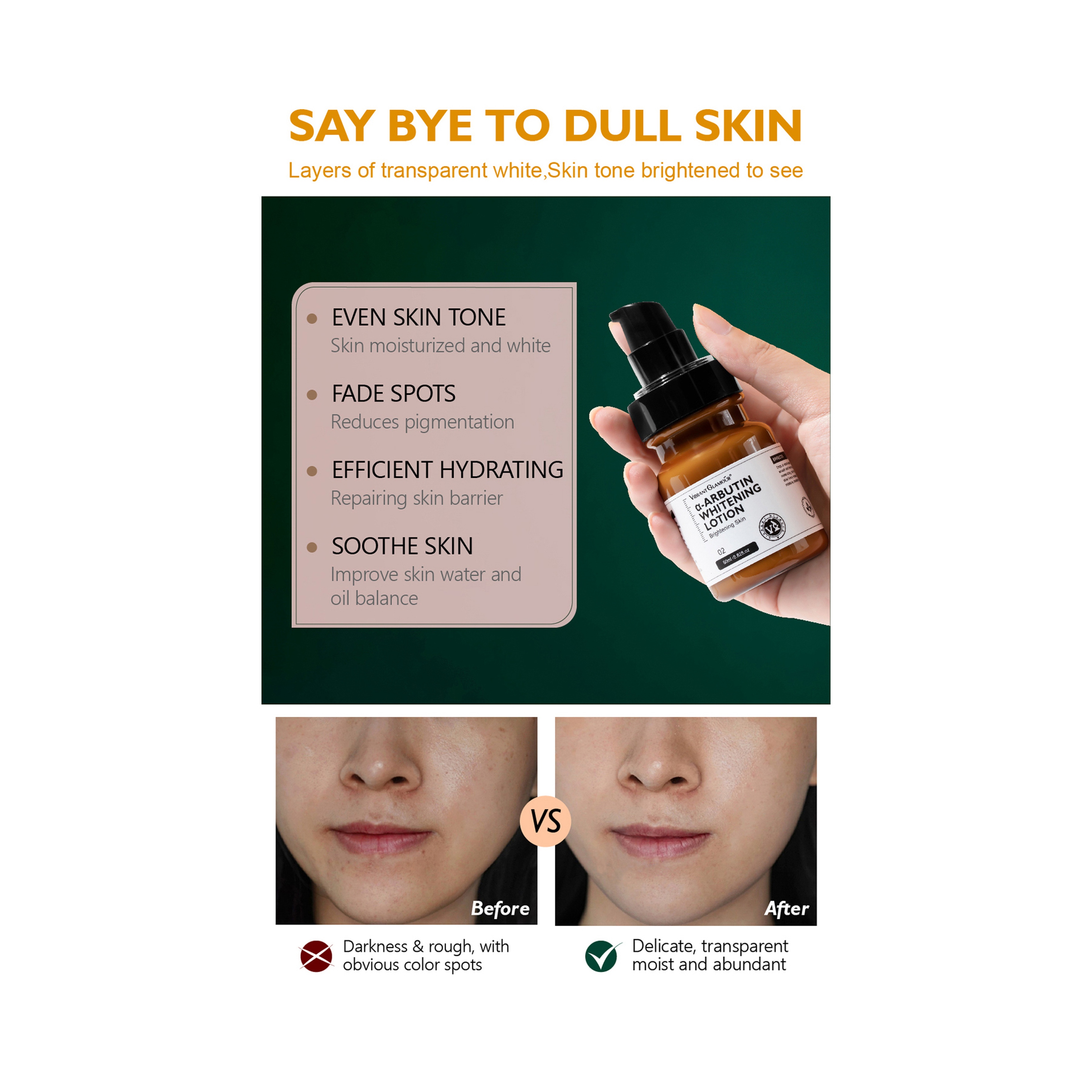 Vibrant Glamour Arbutin Lotion for Skin Brightening, Freckle Reduction, and Dark Spot Removal 80 ml