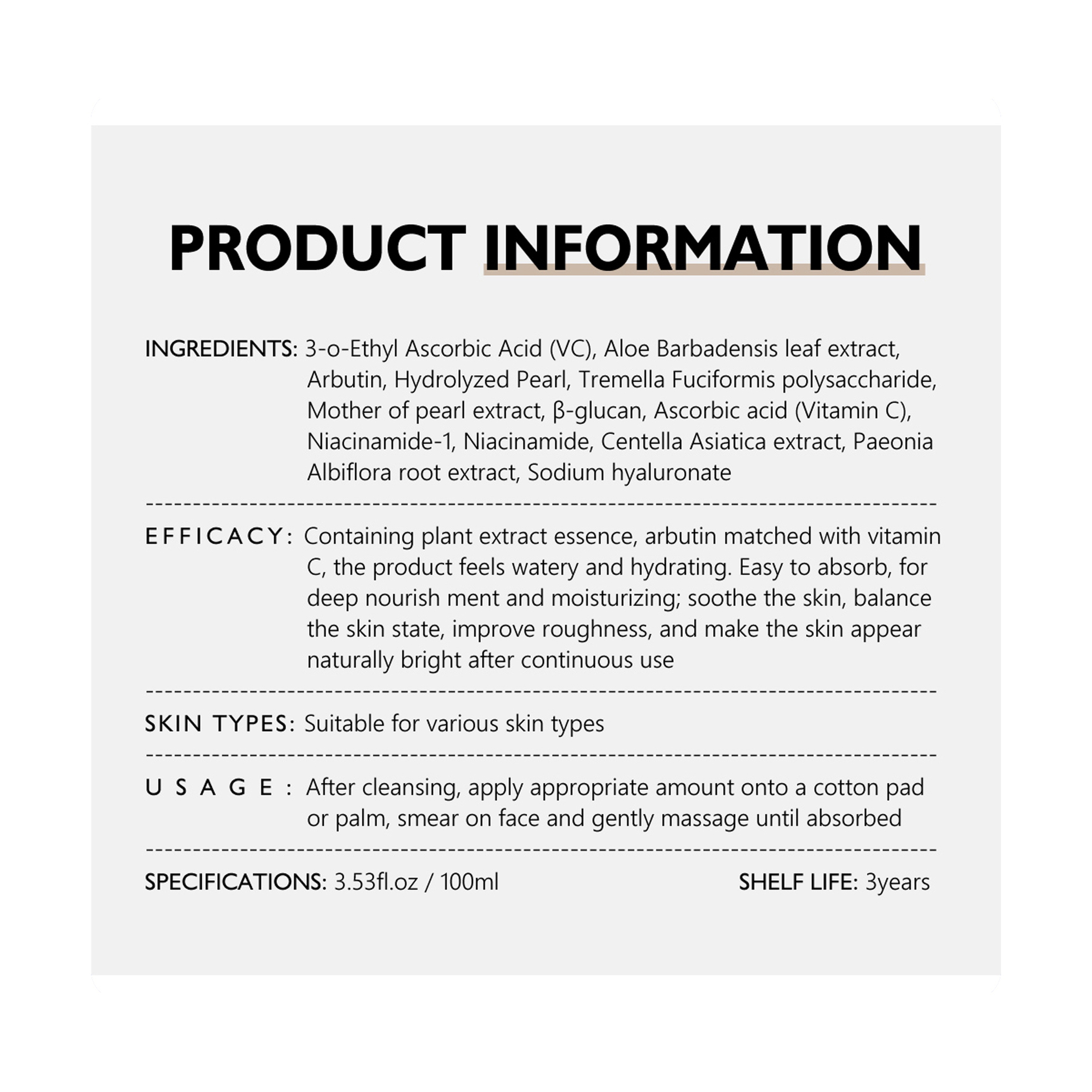 Vibrant Glamour Arbutin Toner for Brightening and Moisturizing 100 ml