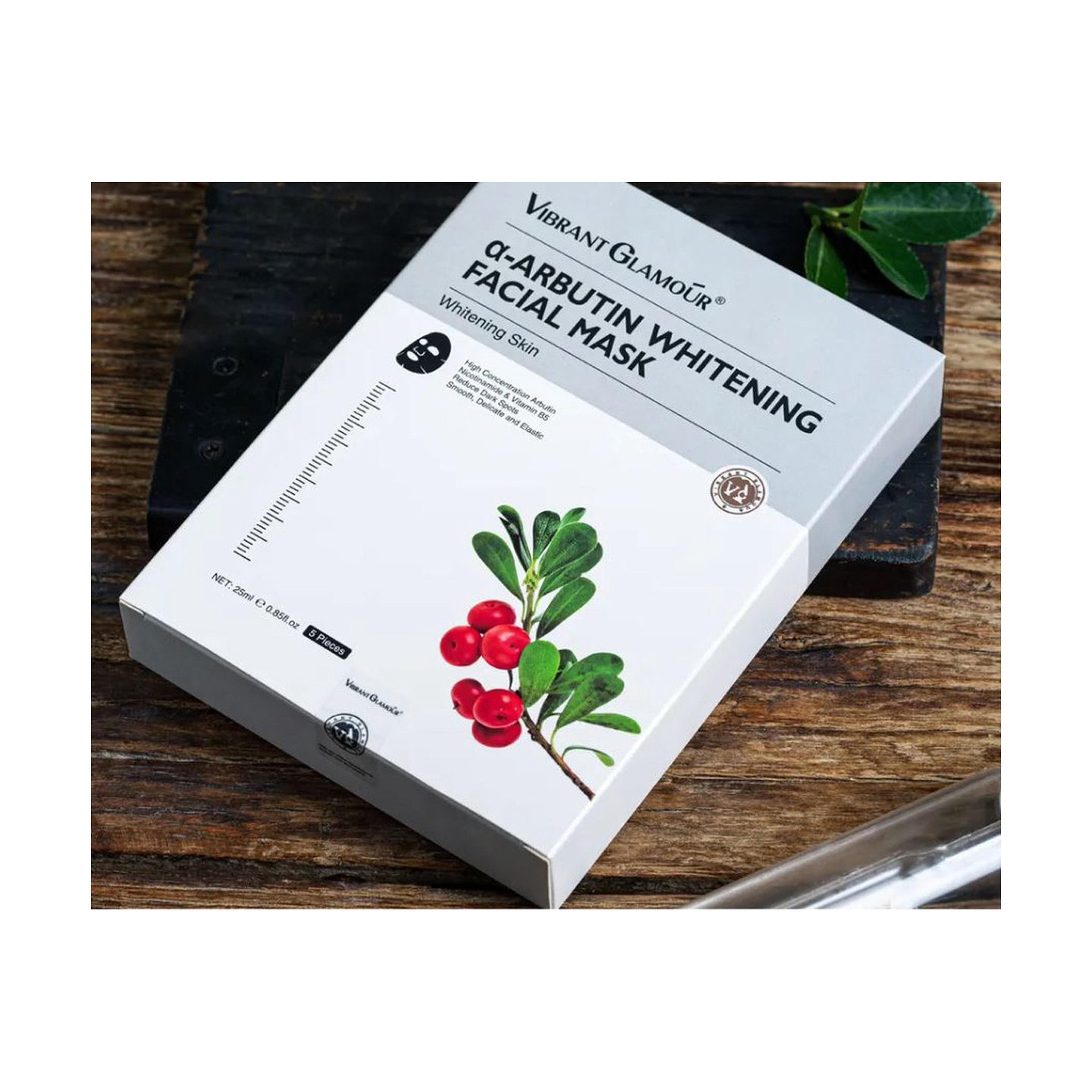 Vibrant Glamour Alpha Arbutin Brightening Sheet Mask Set 5 Pieces (1 Piece / 25 ml) for Hydration and Skin Whitening