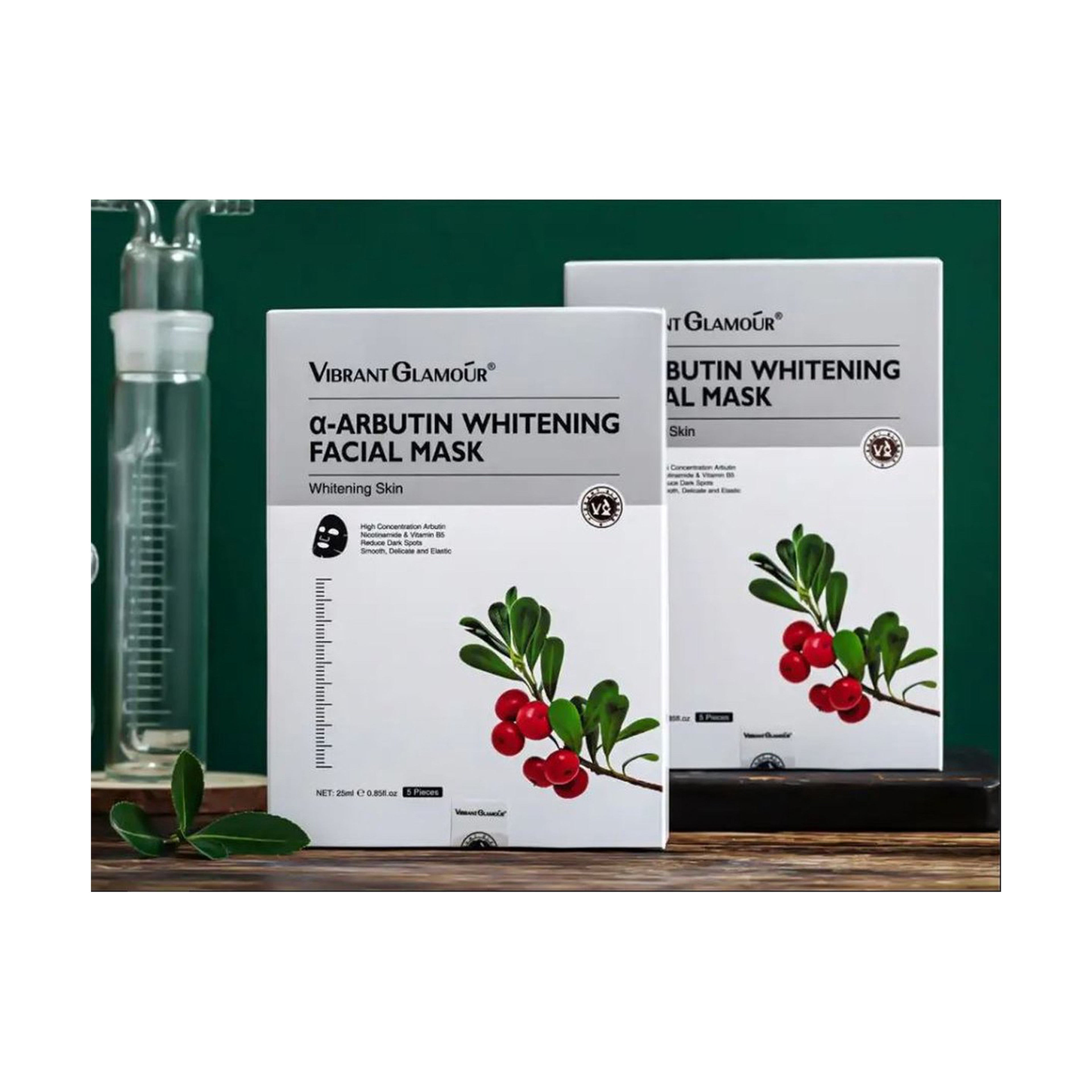 Vibrant Glamour Alpha Arbutin Brightening Sheet Mask Set 5 Pieces (1 Piece / 25 ml) for Hydration and Skin Whitening