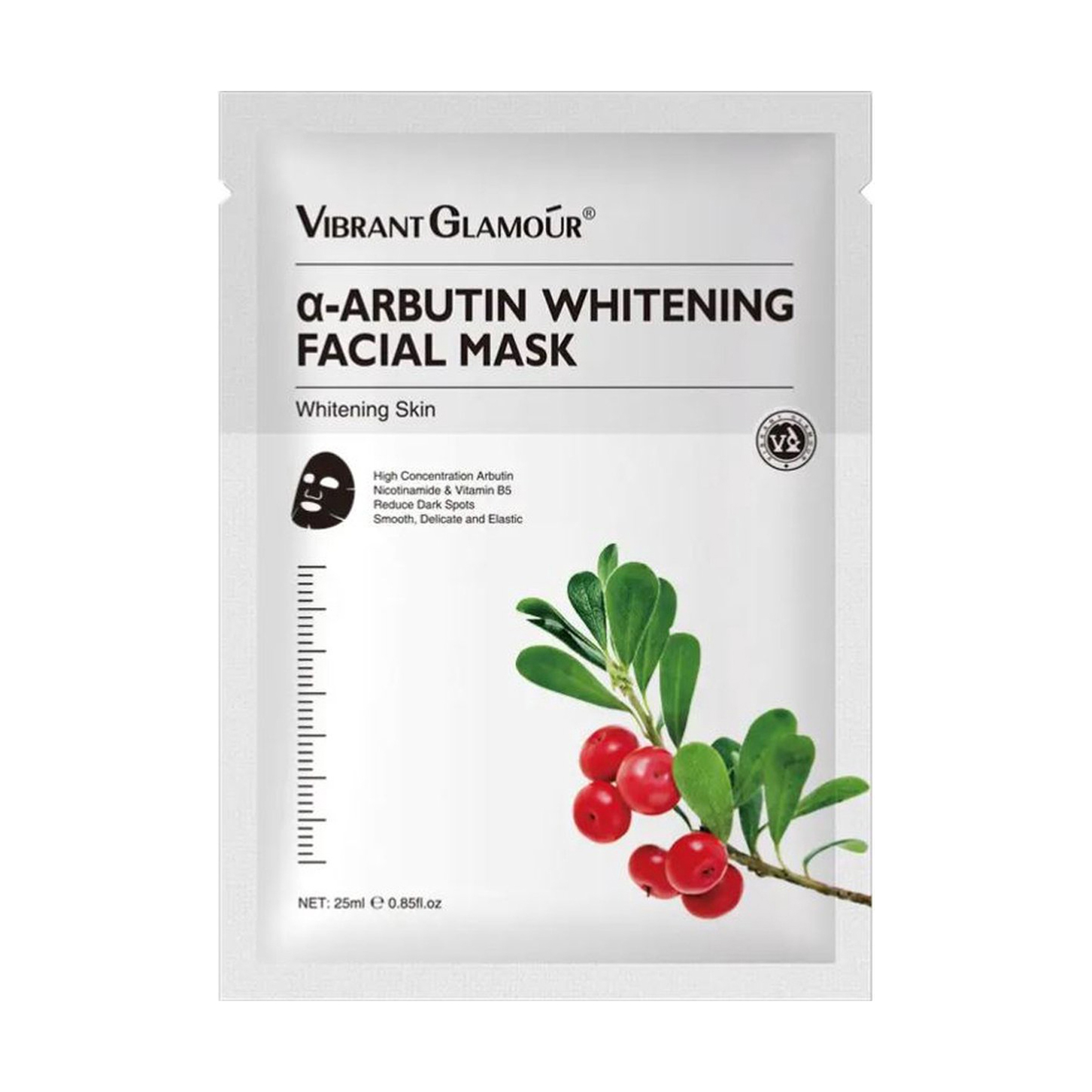 Vibrant Glamour Alpha Arbutin Brightening Sheet Mask Set 5 Pieces (1 Piece / 25 ml) for Hydration and Skin Whitening