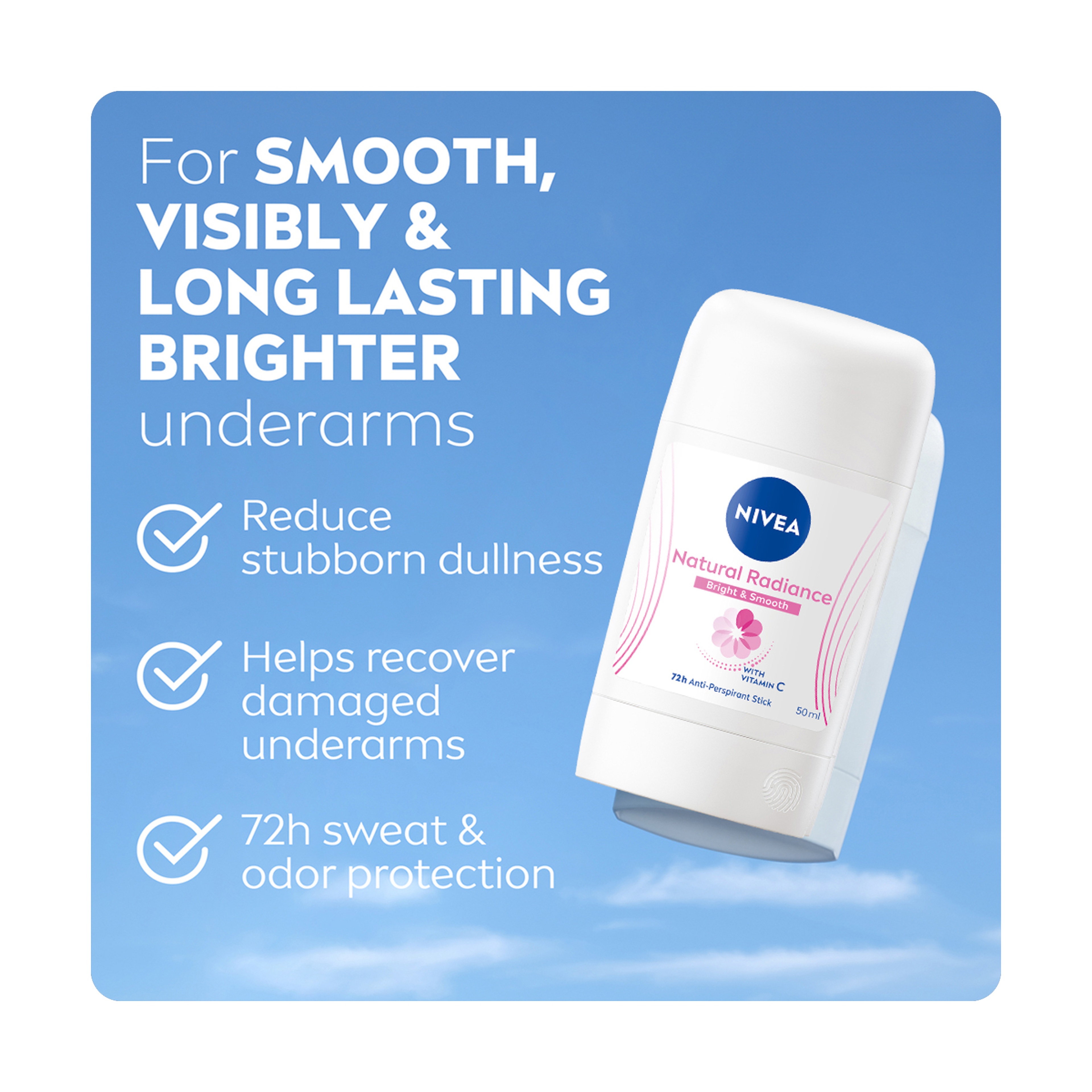 Nivea Anti-Perspirant Stick For Women Natural Brightening With Vitamin C, 48H Protection - 50Ml