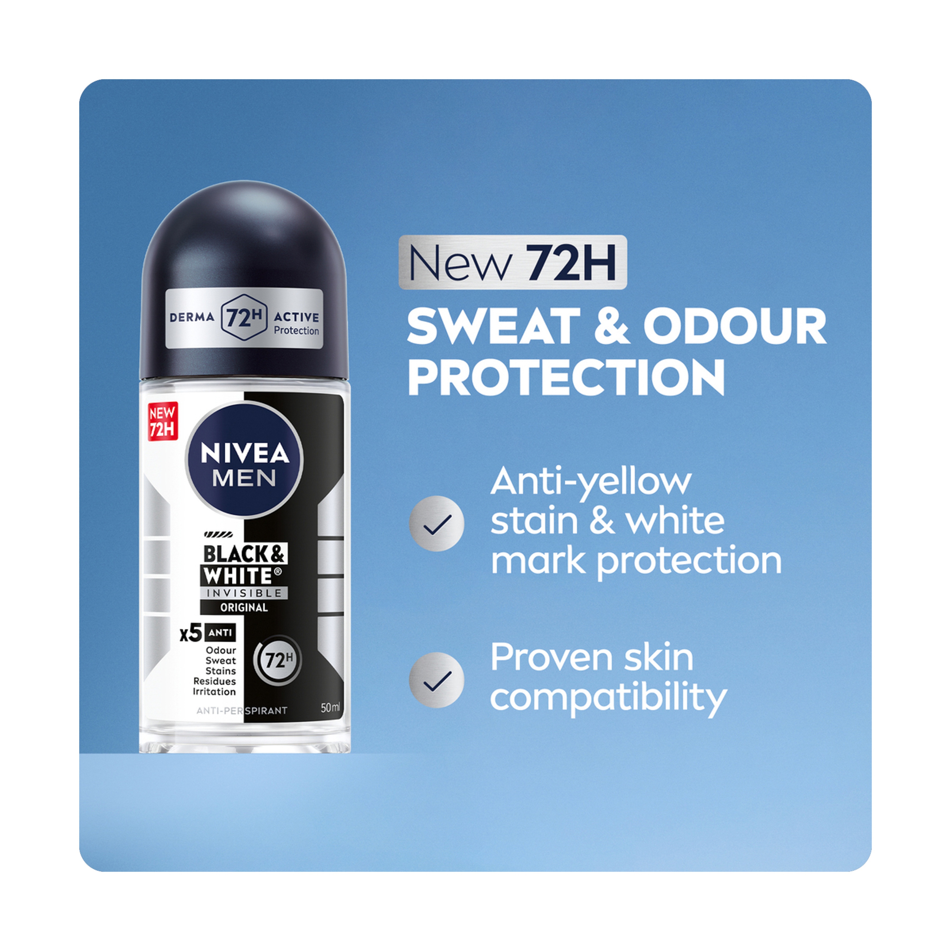 Nivea Men Invisible Black & White Original Roll-On Deodorant - 50Ml