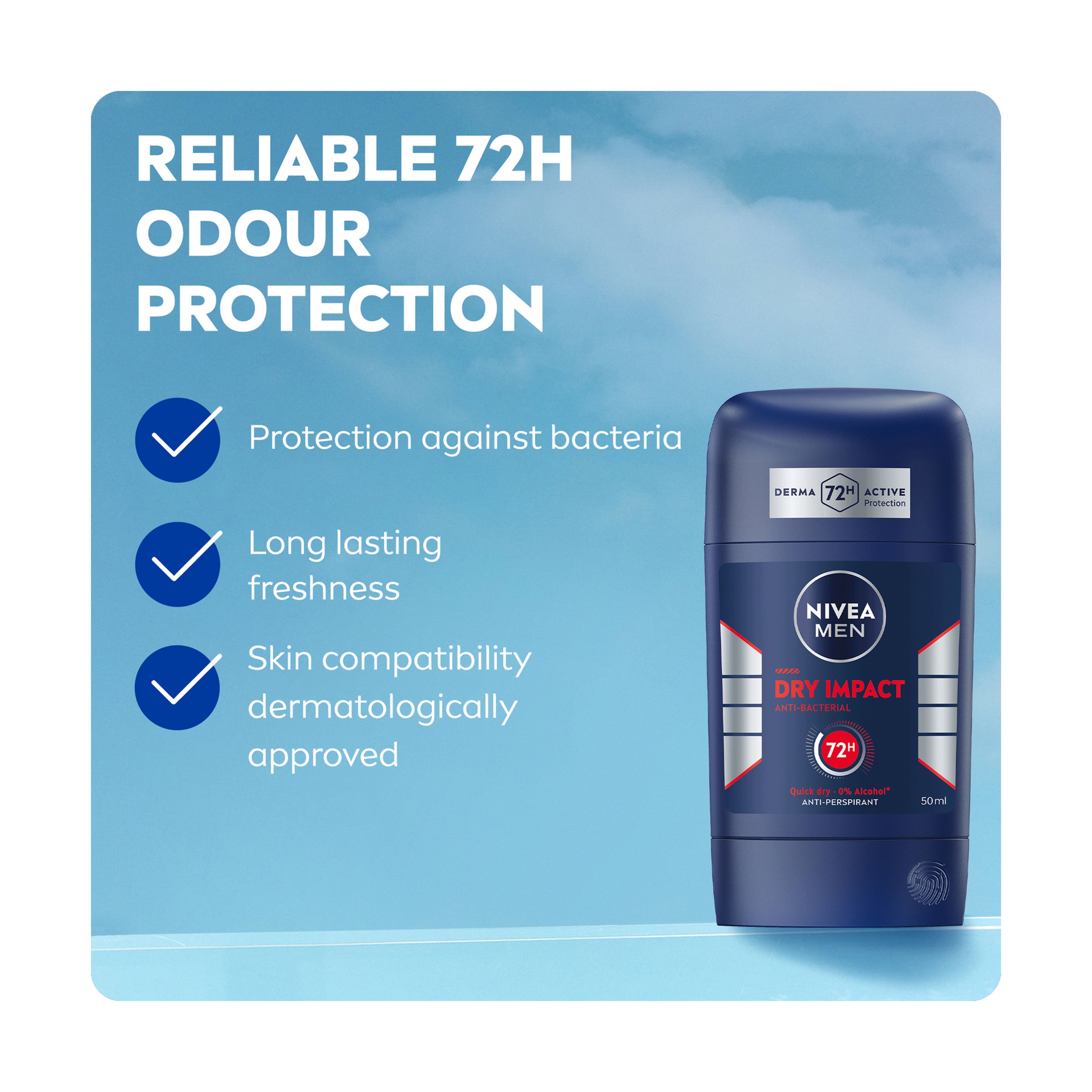 Nivea Dry Impact 3-In-1 Stick Deodorant - 50Ml