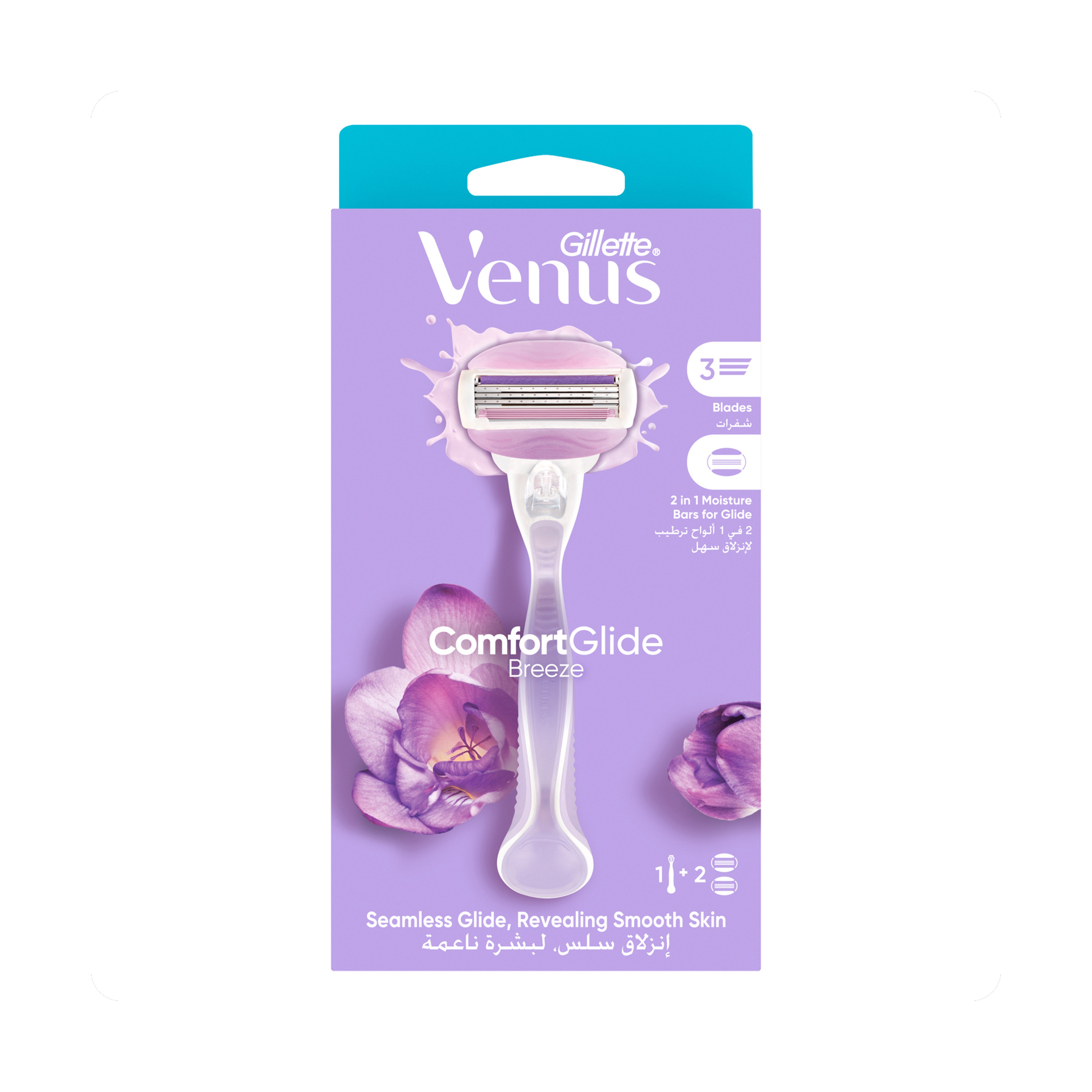 Gillette Venus Comfort Glide Razor 3 Bladed + 2 Count Blades Refills